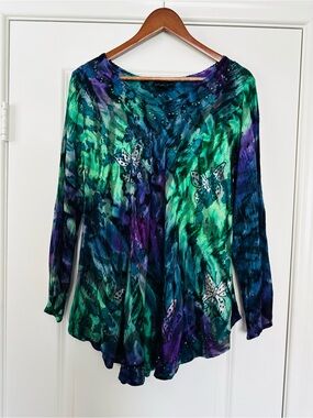 Greater Good Butterfly Tie Dye Beaded Tunic Boho Whimsigoth Size S/M